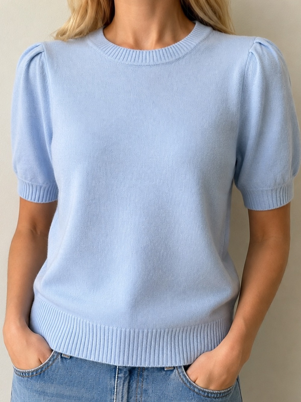 Caslon Wool Cashmere Puff Sleeve Crewneck Sweater Top Medium NWT